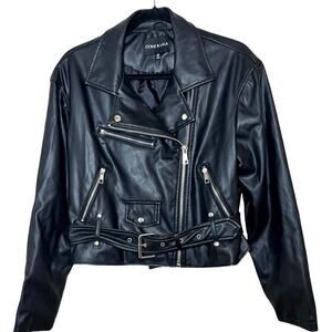 Ookie and Lala Women’s Faux Leather Moto Jacket Black Size Medium